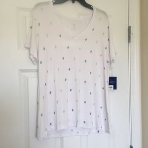 New XL Apt. 9 White Cactus Short Sleeve Blouse
